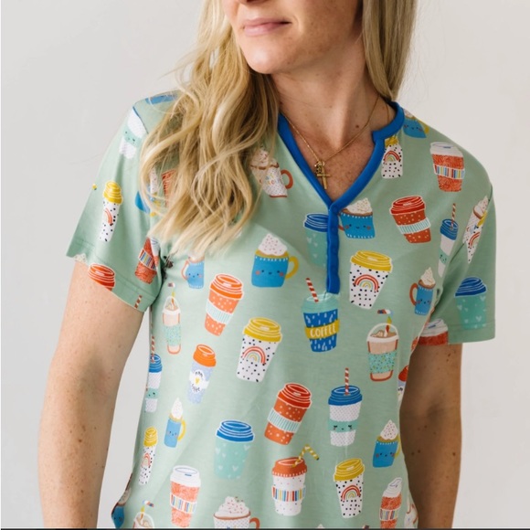 🚩SOLD🚩New! Little Sleepies Aqua I Love You A Latte Bamboo Pajama Top - NWT - Picture 3 of 7
